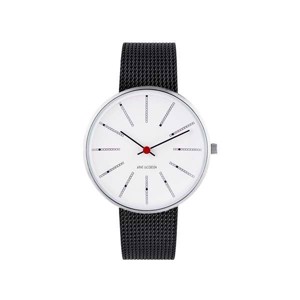 Arne Jacobsen armbåndsur - Bankers - Hvid skive og sort mesh lænke rem 53101-1601